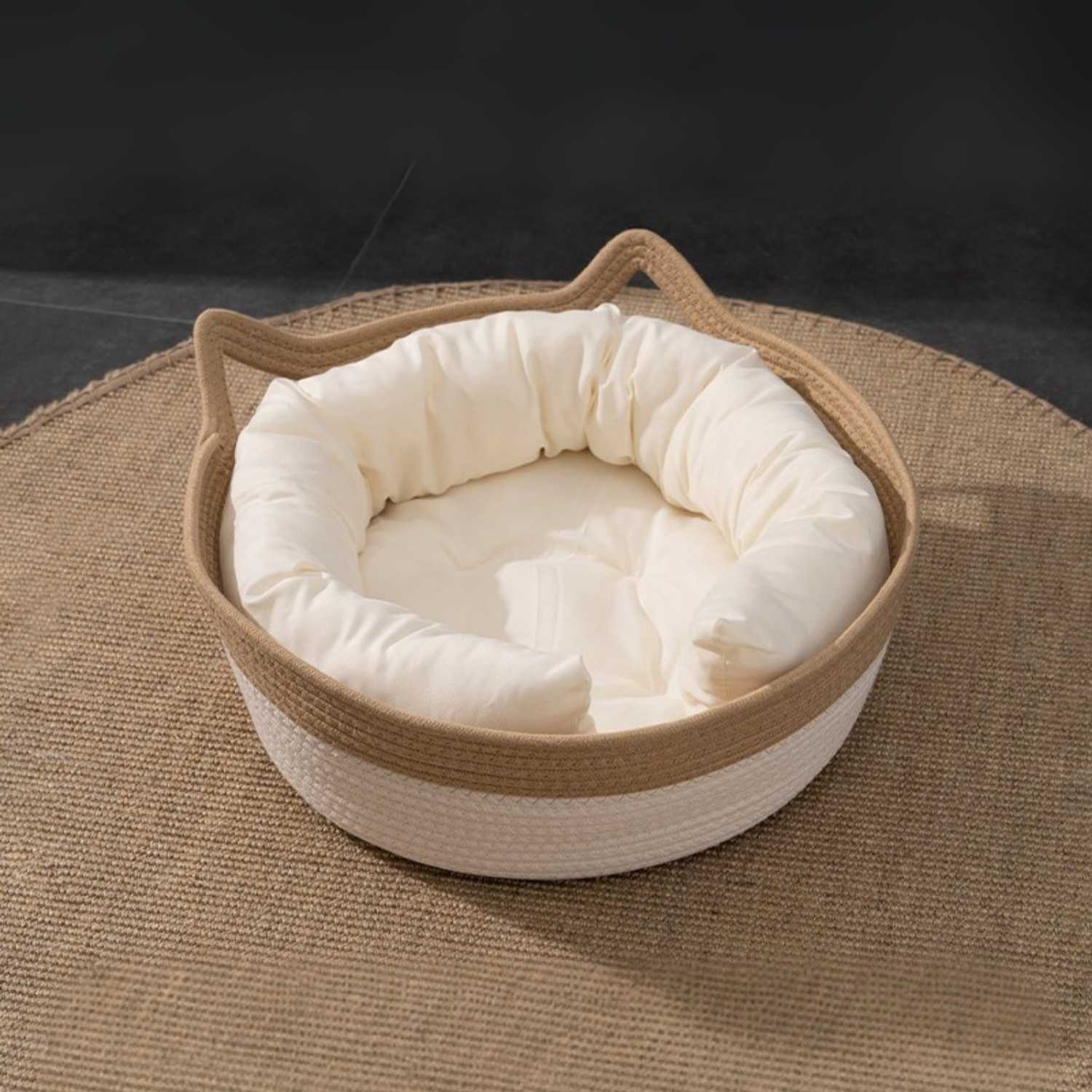 Krabmand Rattan Kat rond kattenbed met kussen